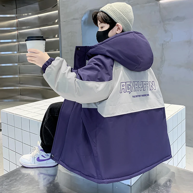 儿童装男童冬装夹棉外套2024新款秋冬款中大童男孩冬季加绒派克服