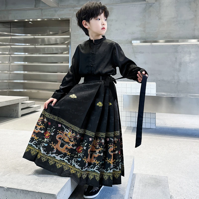 男童唐装汉服中式国风套装2024新款男孩马面裙春秋儿童秋季古装潮