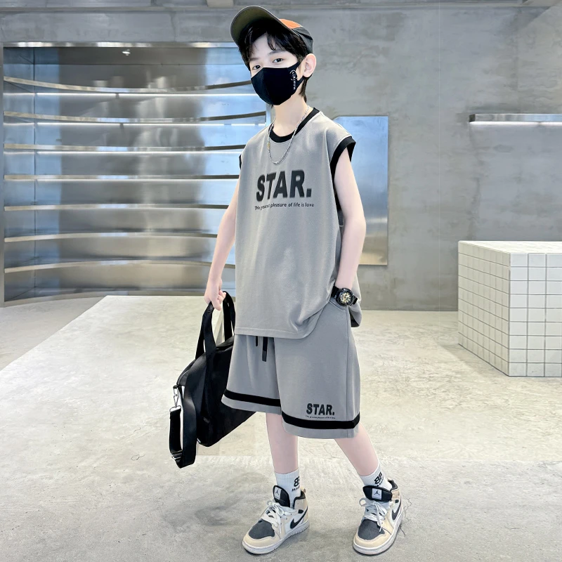 儿童装男童夏装无袖套装2024新款夏季中大童薄款运动帅气男孩夏款