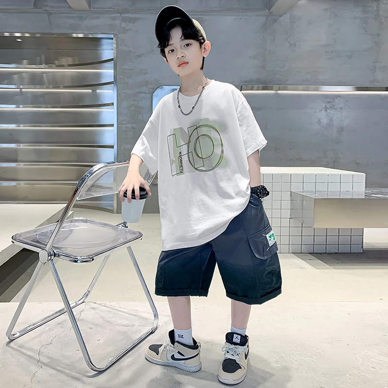 儿童装男童夏装套装2025新款中大童夏季短袖洋气男孩炸街时尚薄款
