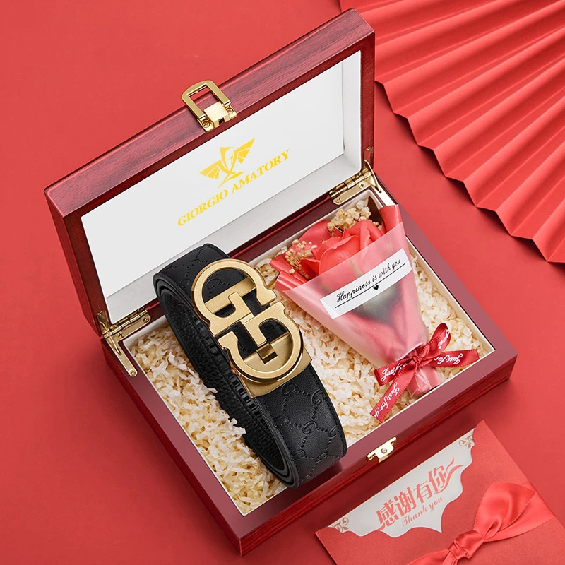 GIORGIO AMATORY男士真皮皮带自动扣不锈钢扣男款轻奢商务简约