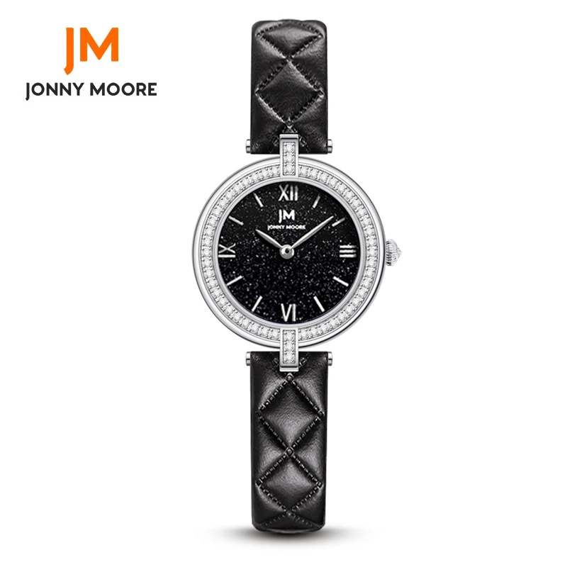 JONNY MOORE手表女星空黑时尚优雅轻奢皮带石英防水女士腕表J1650