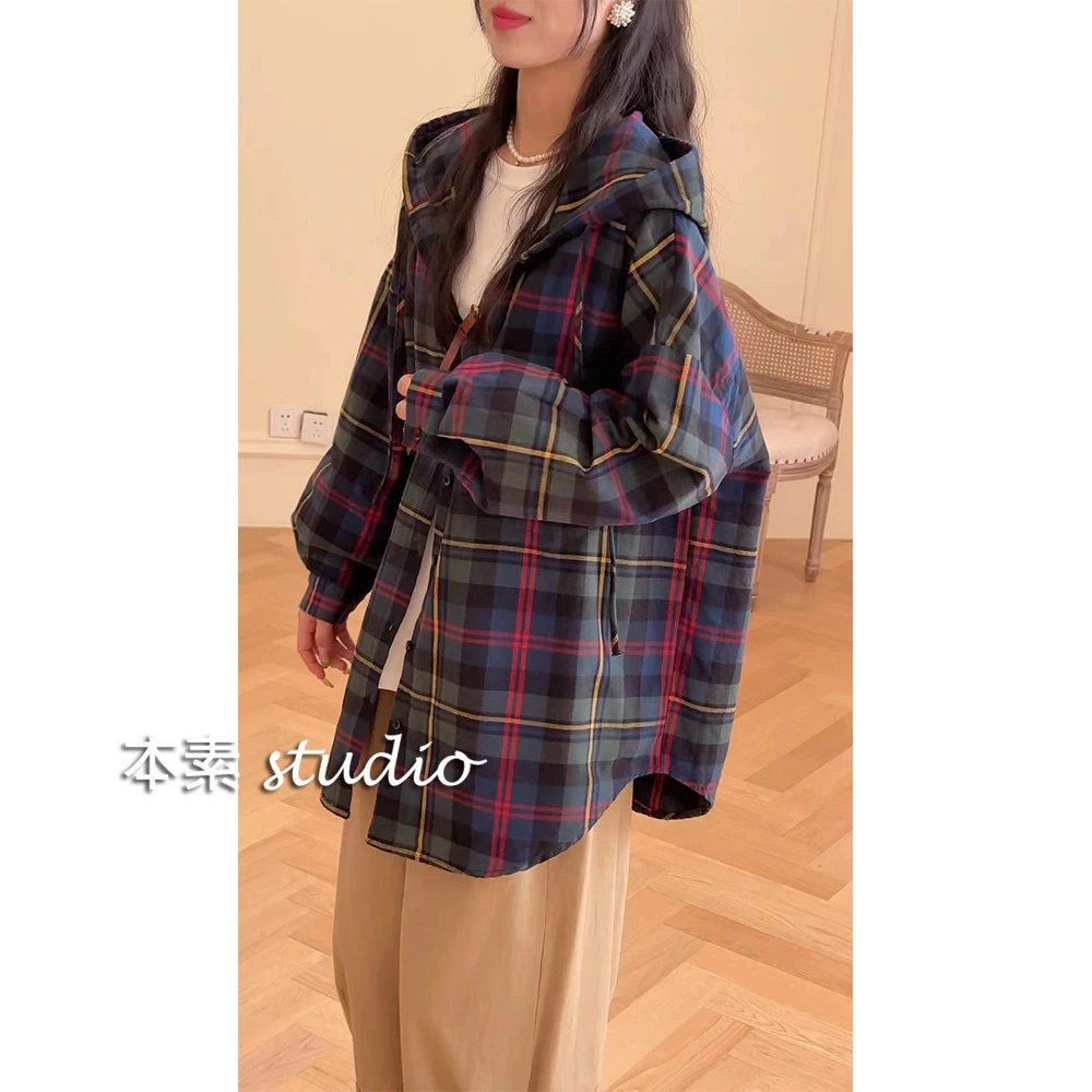 【幂式穿搭】M8495格纹磨毛全开扣连帽衬衫宝藏衣橱宝藏衣橱