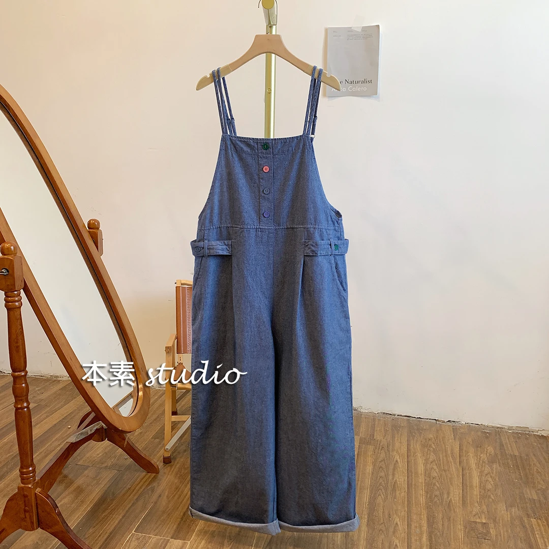 彩扣牛仔C1157彩扣腰侧绊扣可调节牛仔背带裤