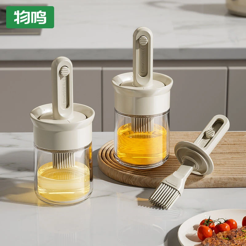 物鸣家居食品级伸缩硅胶油刷烧烤刷子抹油油瓶一体玻璃家用耐高温