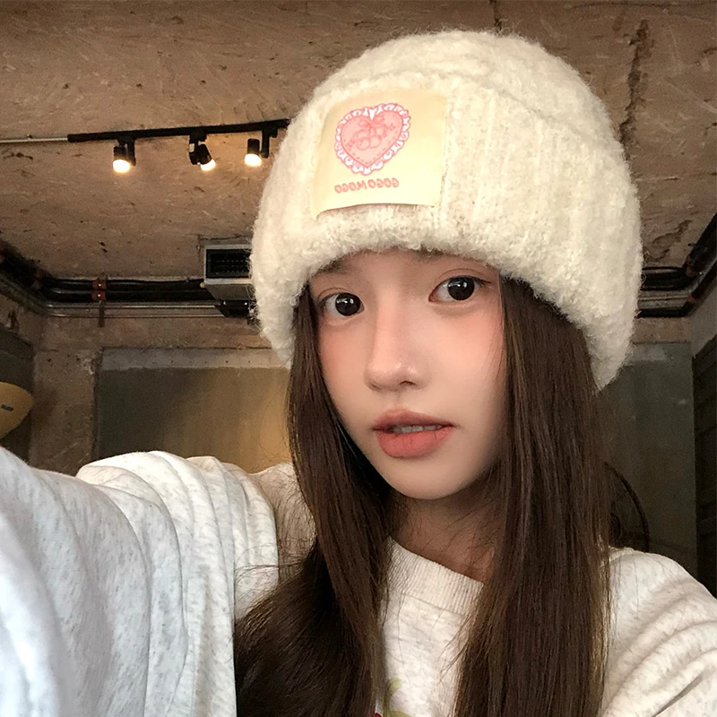 日系针织毛线帽冷帽女秋冬宽松大头围显脸小保暖防寒护耳包头帽子