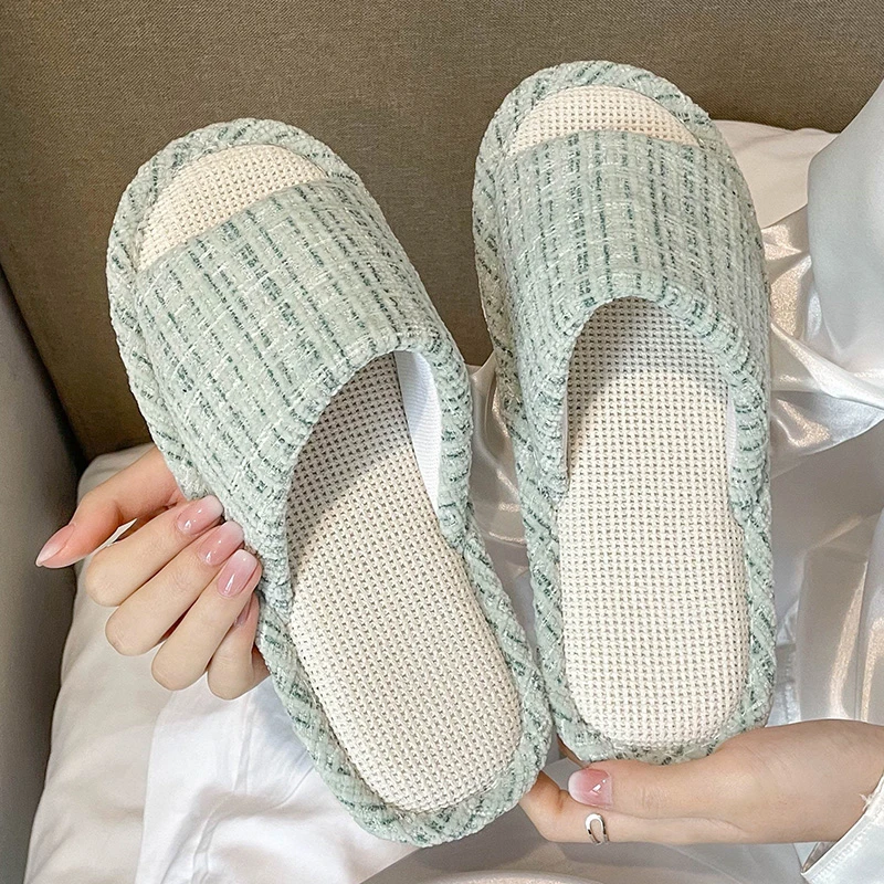 俏皮亚麻拖鞋女四季家用室内棉麻布防滑吸汗居家居简约凉拖女夏季