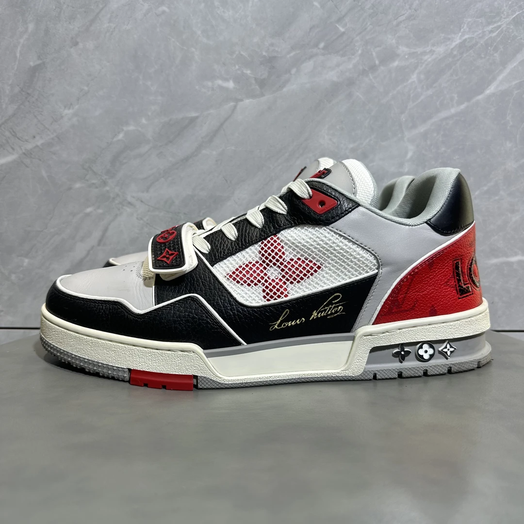 40.5码 99新 路易威登 LV trainer 黑红白 魔术贴板鞋