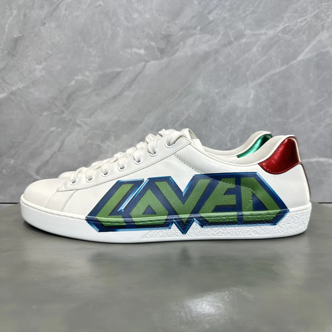 准新 原盒 45码 古驰Gucci ACE Loved印花 低帮休闲板鞋 公价7k