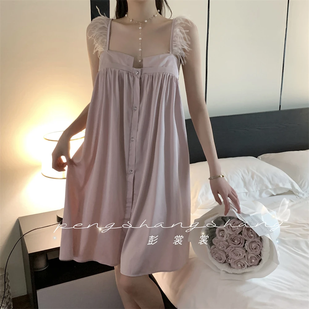 彭裳裳【 锦瑟昭华 】气质网红性感夏季薄款宽松春夏睡裙睡衣居家女