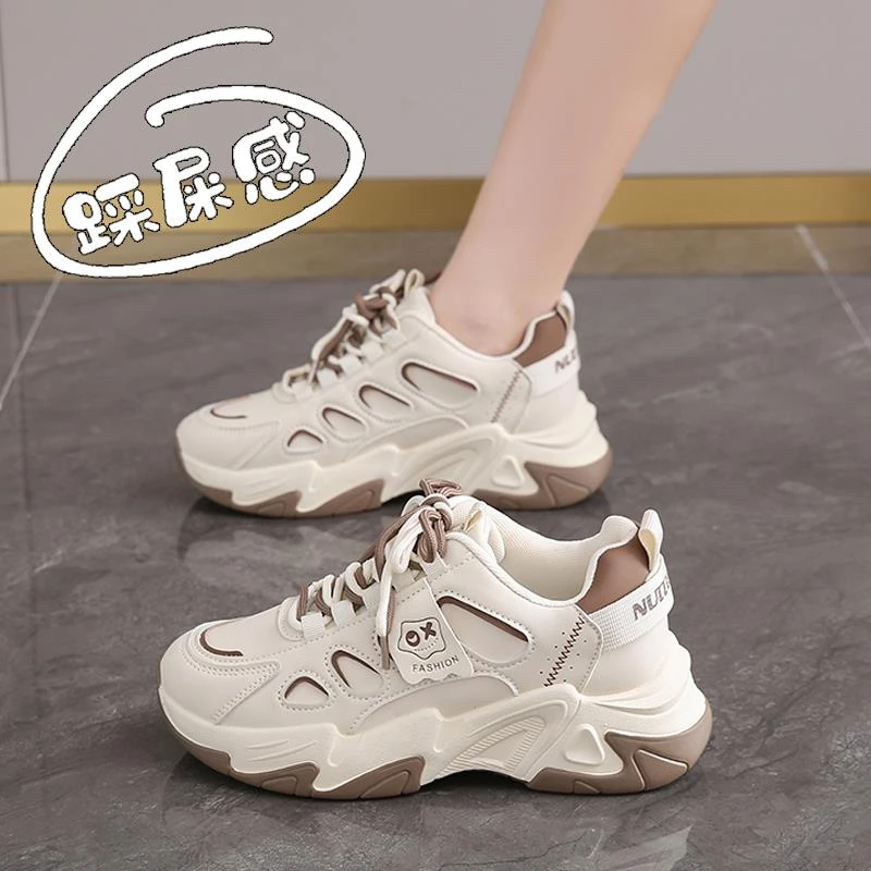 女鞋真皮运动鞋秋季厚底显脚小码34老爹鞋防水莆田ins轻便跑步鞋