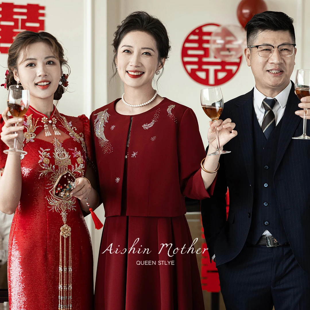 艾诗霓【金羽】妈妈礼服裙两件套新款秋季喜婆婆婚宴气质中式礼服裙