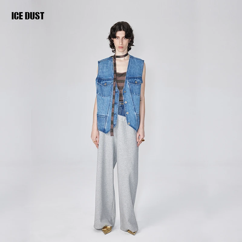 ICEDUST 春夏系列小众设计腰头拼接阔腿直筒长款休闲卫裤女士