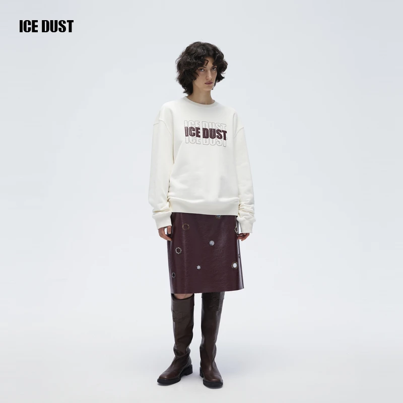 ICEDUST 冬季系列新款字母Logo落肩袖圆领长袖套头卫衣上衣女士