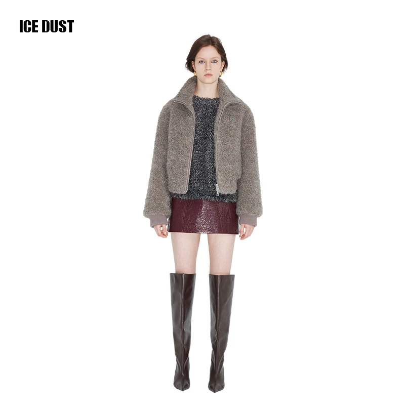 ICEDUST 新款羊驼圈圈毛高级感拉链保暖短款夹克外套女士