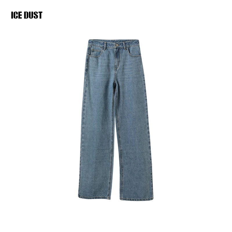 ICEDUST 春夏系列后拼缝明辑线经典直筒阔腿休闲牛仔长裤女士