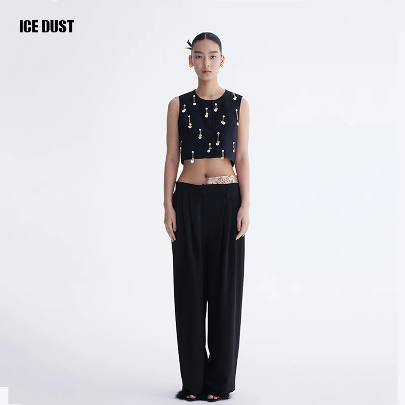 ICEDUST 秋季新中式系列手工钉珠流苏装饰无袖马甲背心开衫女士