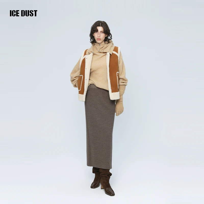 ICEDUST 秋季系列极简直筒基础修身中长款腰带半身裙女士