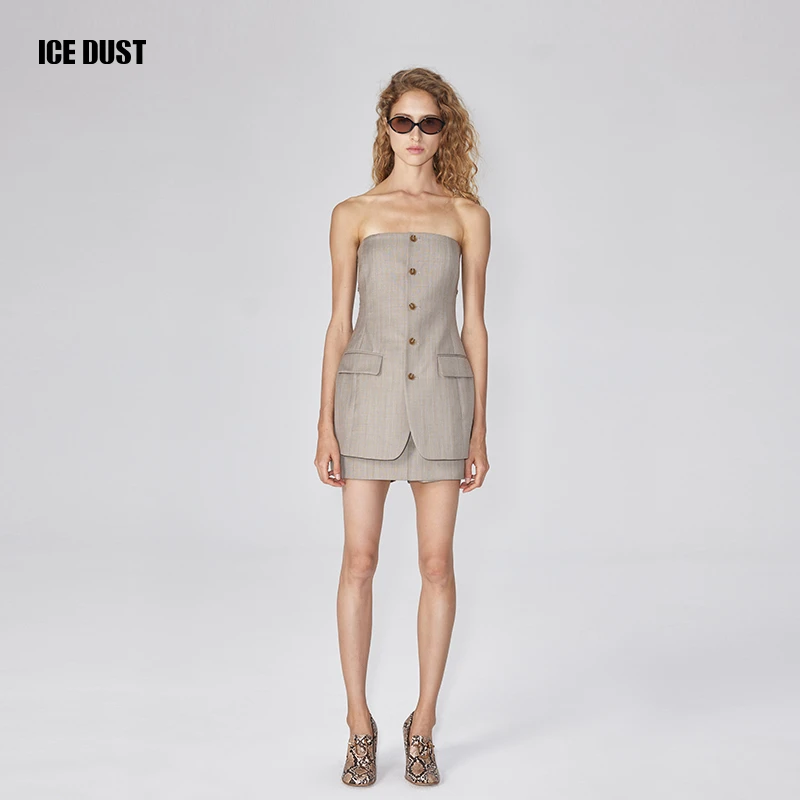 ICEDUST 春夏系列小众立体裁切收腰一字领拉链西装抹胸上衣女士