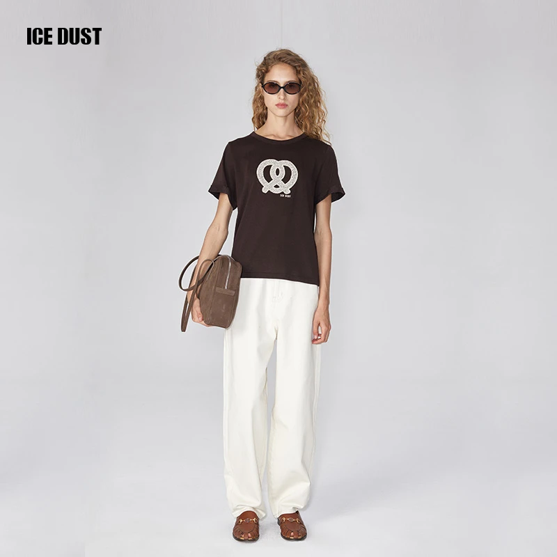 ICEDUST 春夏系列小众金属丝碱水结设计时尚logo短袖T恤女士