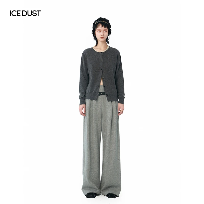 ICEDUST 新款假两件圆领撞色设计宽松长袖针织开衫上衣女士