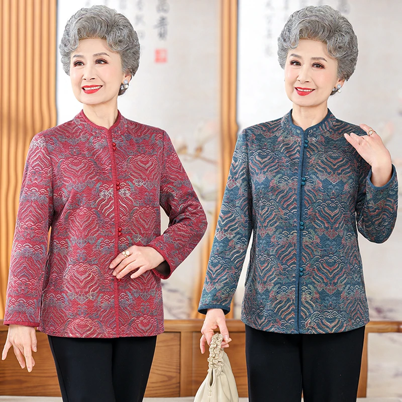 老年人秋装女奶奶衬衫60岁70老人衣服长袖衬衣老太太洋气妈妈套装