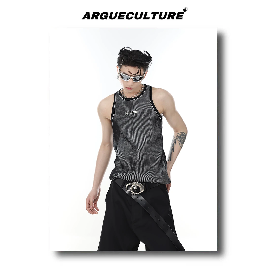 CulturE原创小众针织背心立体条纹无袖T恤金属设计打底衫修身上衣