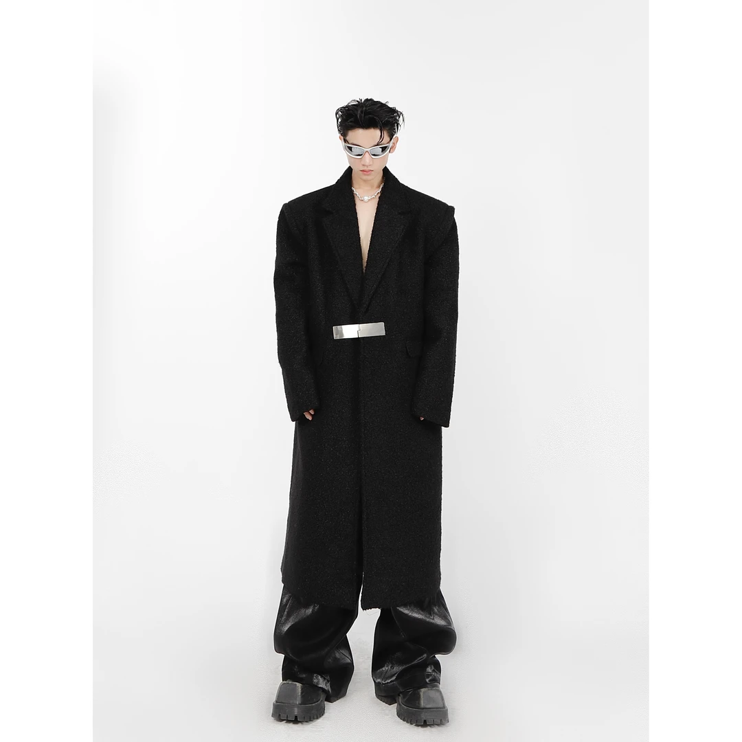 CulturE原创小众加厚垫肩大衣金属卡扣设计感宽松过膝风衣