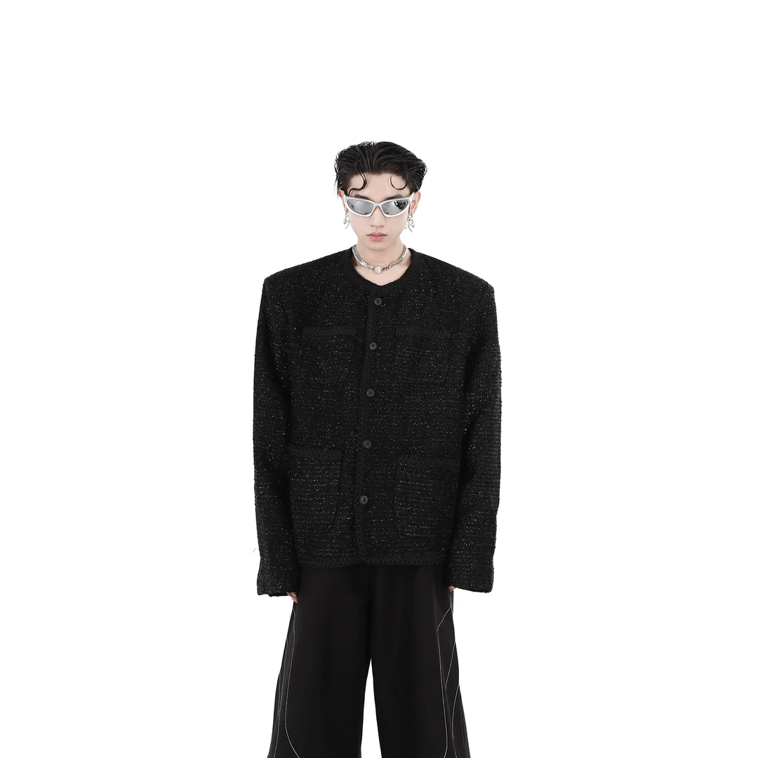 CulturE原创小众复古无领小香风西服外套闪烁设计感时髦高级上衣