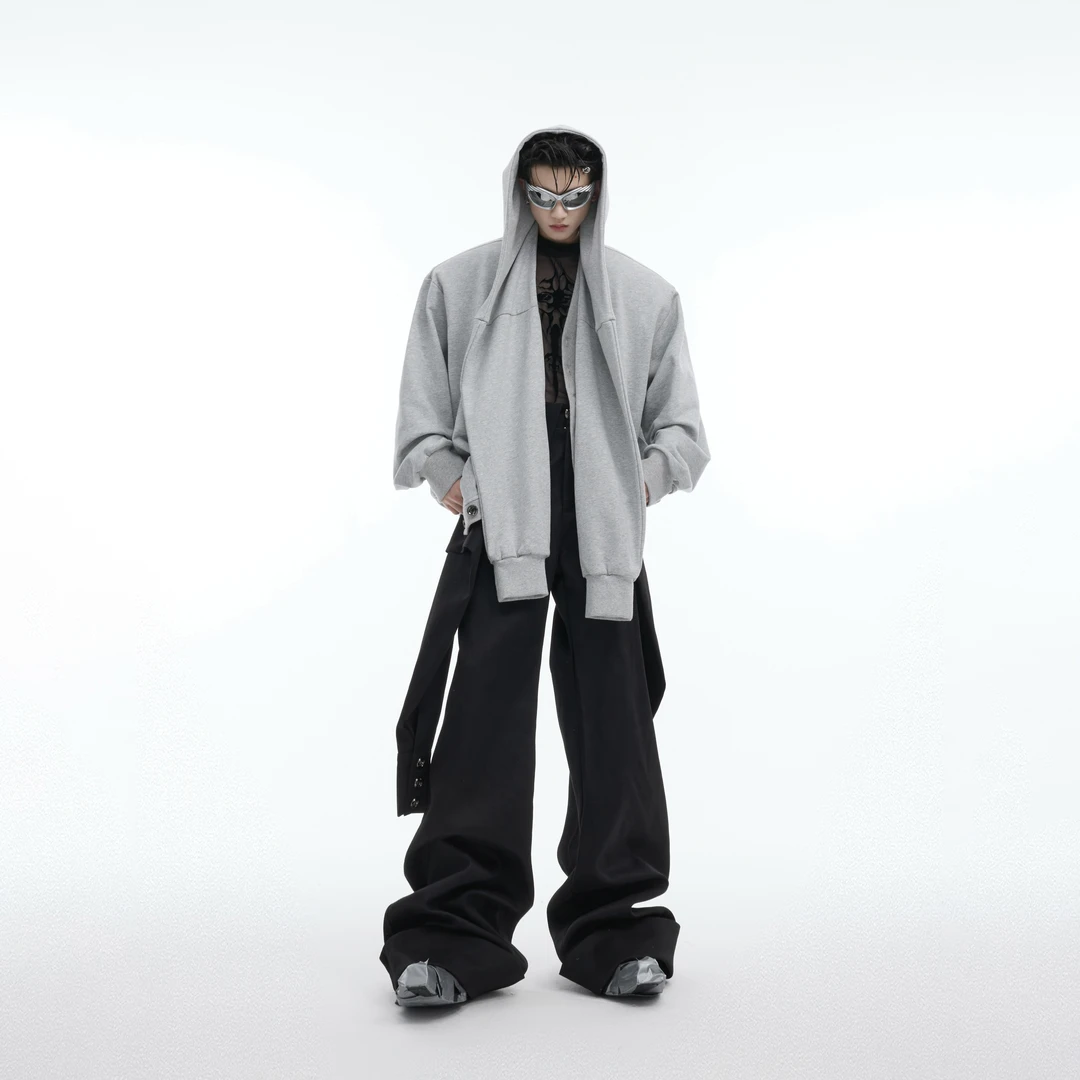 CulturE秋冬小众双层连帽垫肩卫衣假两件设计感重磅宽松开衫外套