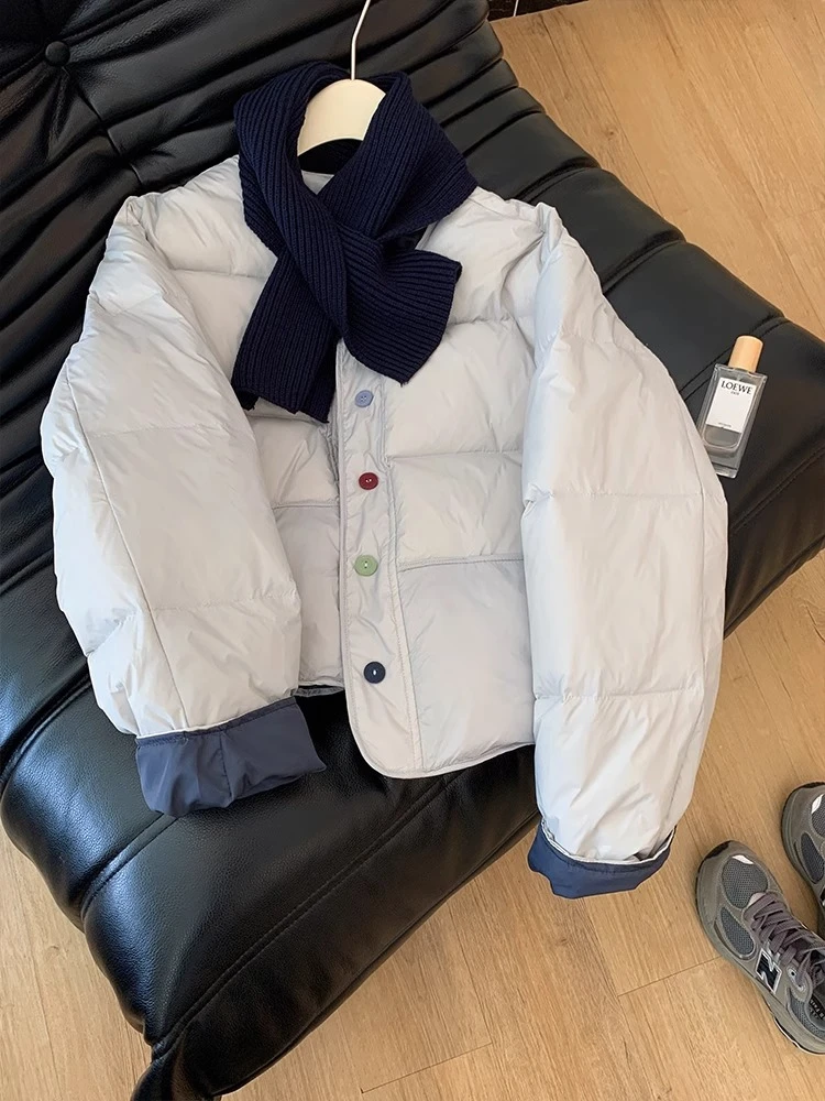 韩系撞色糖果色圆领短款棉服女冬季新款独特超好看保暖面包服外套