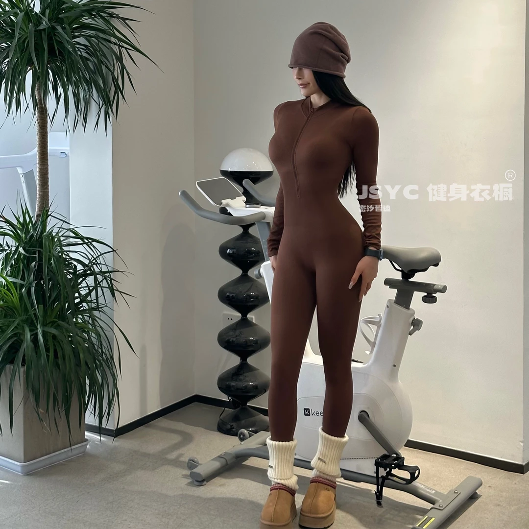 JSYC健身衣橱-连体服秋冬罗纹厚款运动健身连体紧身衣