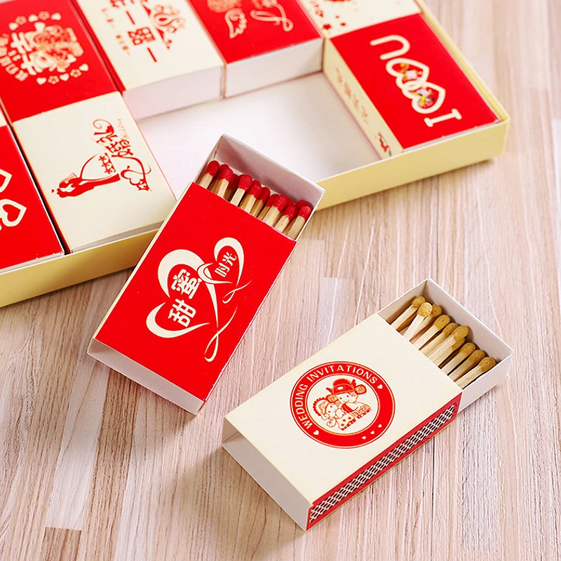 厂家婚庆结婚用品 婚宴婚礼个性彩色24k喜字创意火柴一套10盒