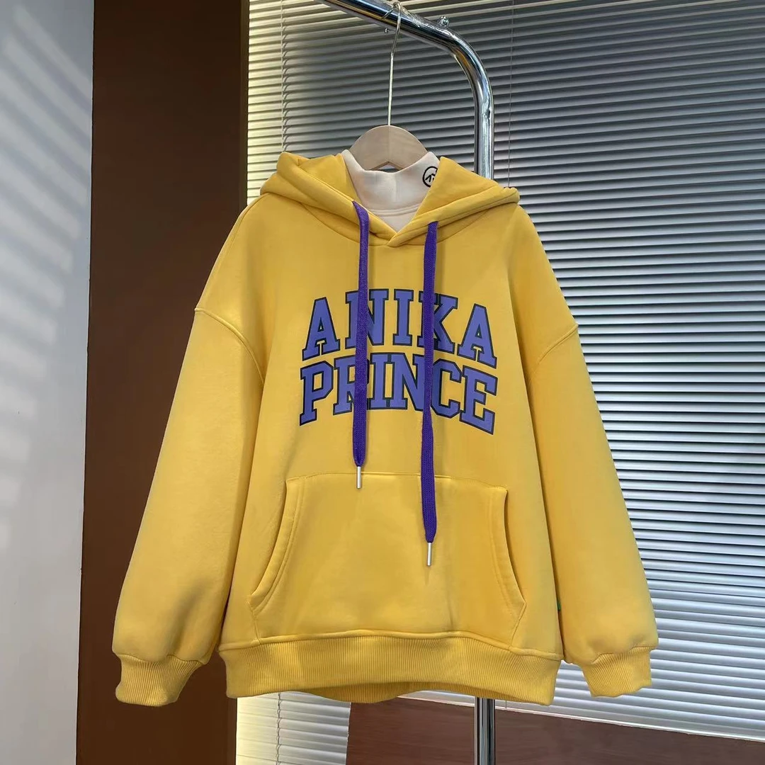 儿童秋冬款加绒加厚连帽卫衣男女童都可穿休闲字母印花中大童装潮