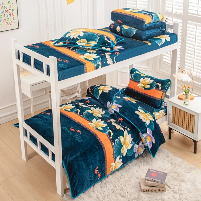 2024新款单人双面牛奶绒三件套加绒加厚学生宿舍绒被绒毛毯