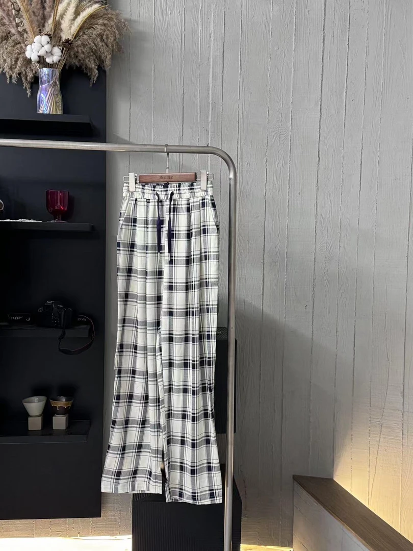 小妳XiaoNi———（夏款格子直筒休闲裤1320180）