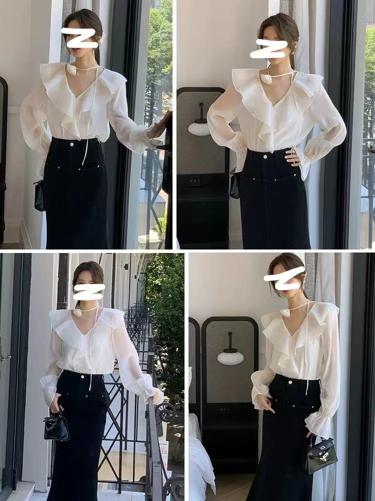 小妳XiaoNi———（春秋款荷叶边雪纺衬衫2330451）