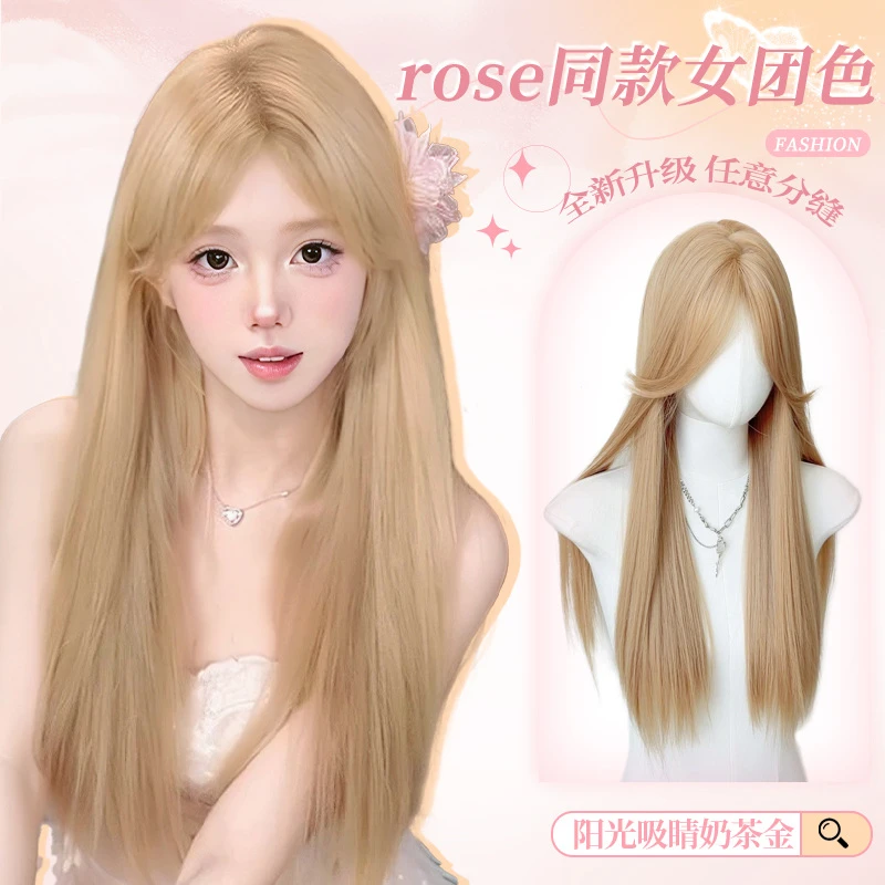 白金色假发女款全头套长发cos显白自然八字刘海长直仿真发全头套