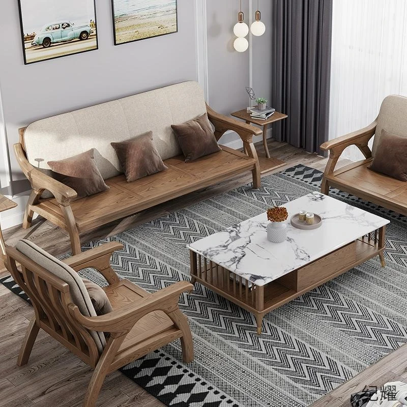 北欧冬夏两用全实木沙发中式现代简约客厅小户型贵妃位白蜡木沙发