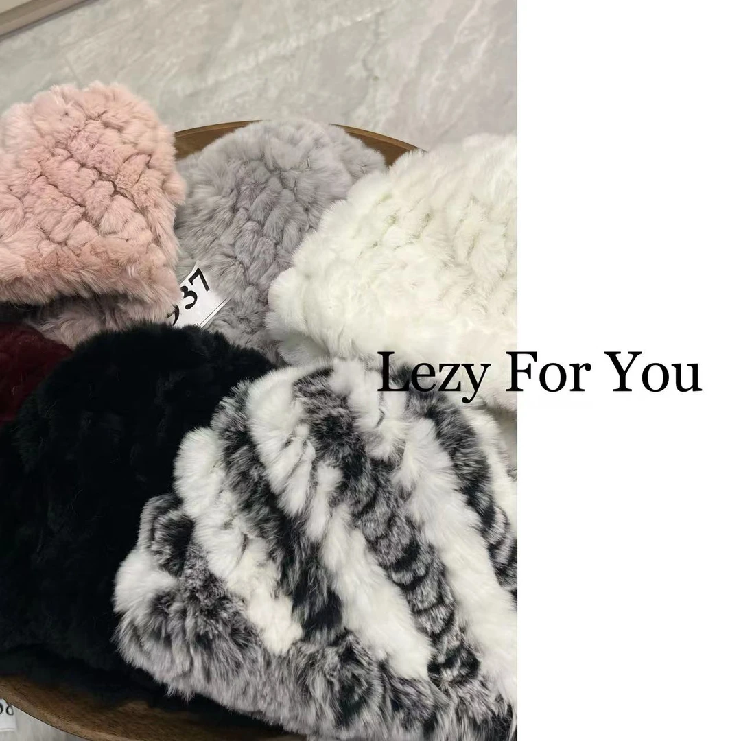 Lezy獭兔bobo帽女冬季护耳帽加厚骑车保暖帽子整皮编织双层抗风帽
