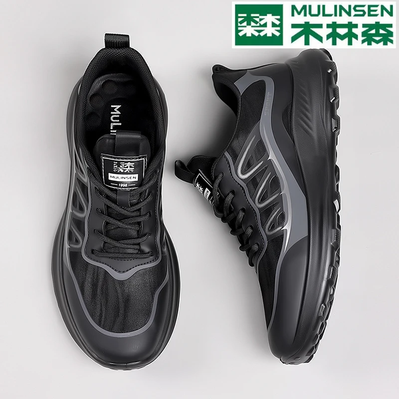 木林森男士黑色运动休闲鞋运动跑舒适百搭软底软面防滑耐磨休闲鞋