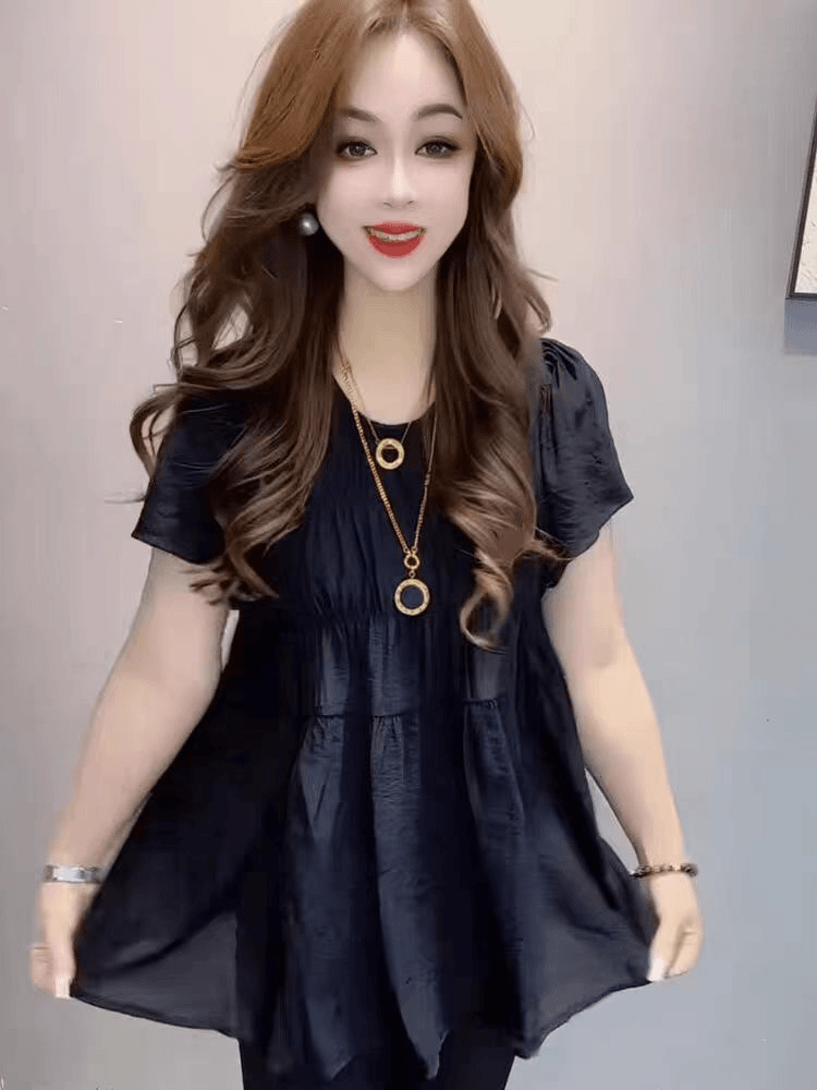 2024 夏季新款大码女装宽松洋气减龄遮肉胖妹妹上衣夏天百搭纯色