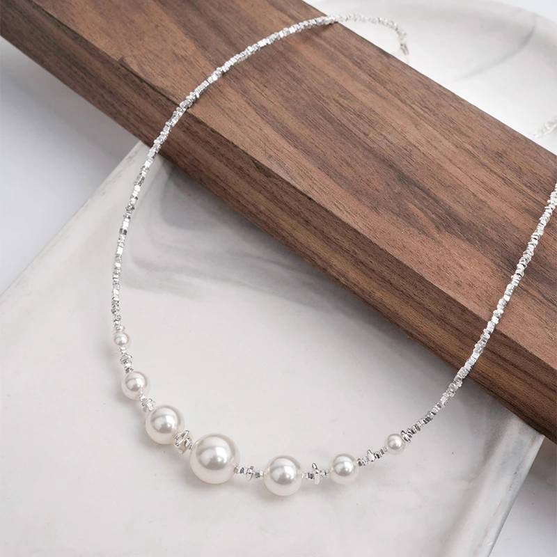 坠链均925银 爆闪碎银温柔珠珠项链轻奢气质百搭设计感素款锁骨链