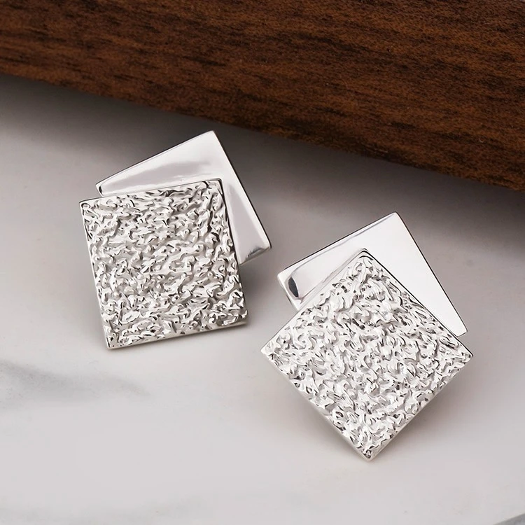 925银耳饰 叠加四边形菱形银色韩版气质百搭耳钉个性ins冷淡风