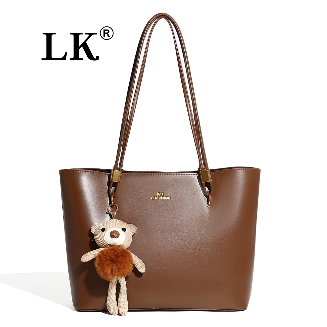 【送挂件】2023秋冬新款时尚百搭玩偶托特包潮流小众棕色单肩包074