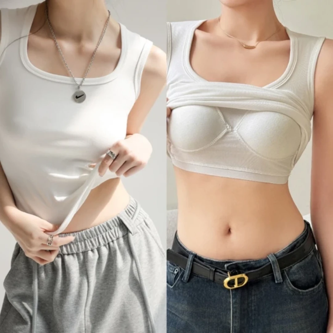 果-U型美打底背吊带小背心女士内搭带胸垫外穿针织辣妹上衣92棉