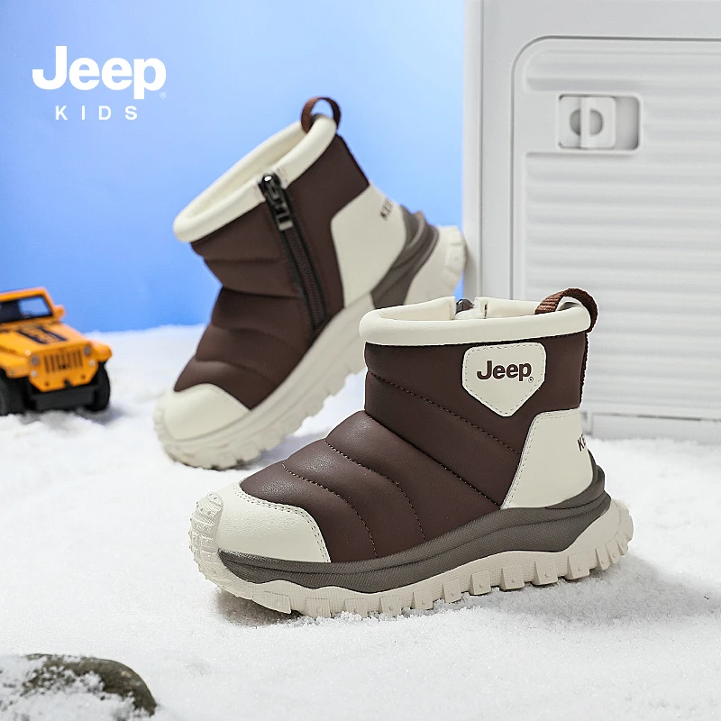JEEP/吉普雪地靴女童男童户外宝宝儿童加绒雪地靴防寒保暖大棉