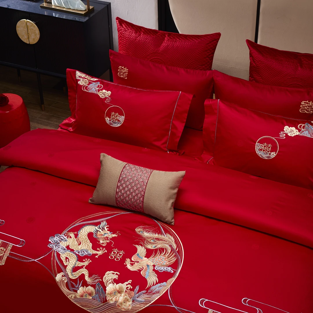 【龙凤喜韵】喜庆纯棉新婚庆刺绣纯棉四件套床品中式结婚绣花刺绣