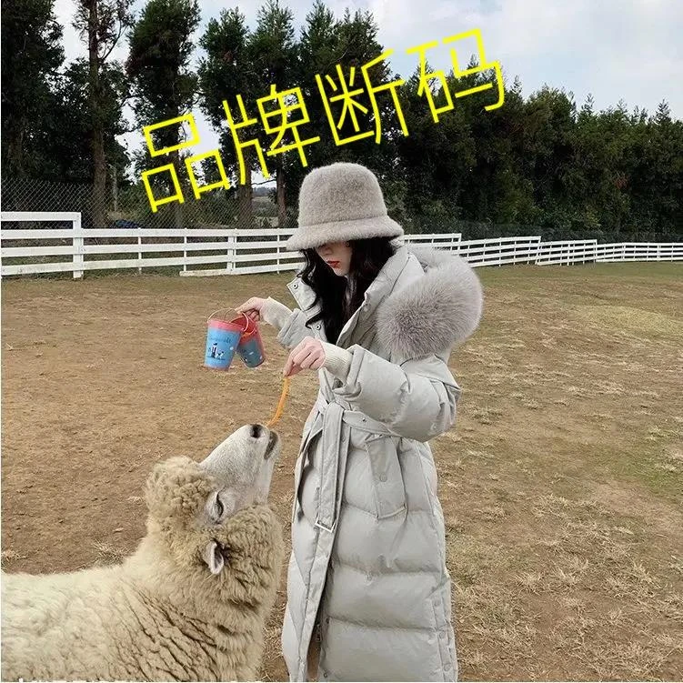 雅鹿2023冬季新款羽绒服女长款过膝韩版修身加厚大毛领收腰白鸭绒