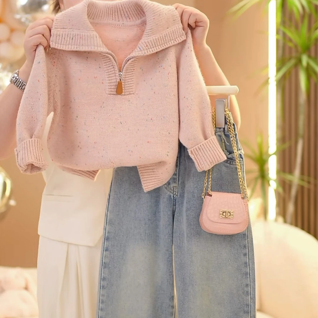 【米小洛】2024春秋新款儿童萌娃针织波点休闲萌娃穿搭套装MLT55